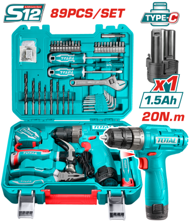 Juego de Herramientas con Taladro Inalámbrico 12v de 89p